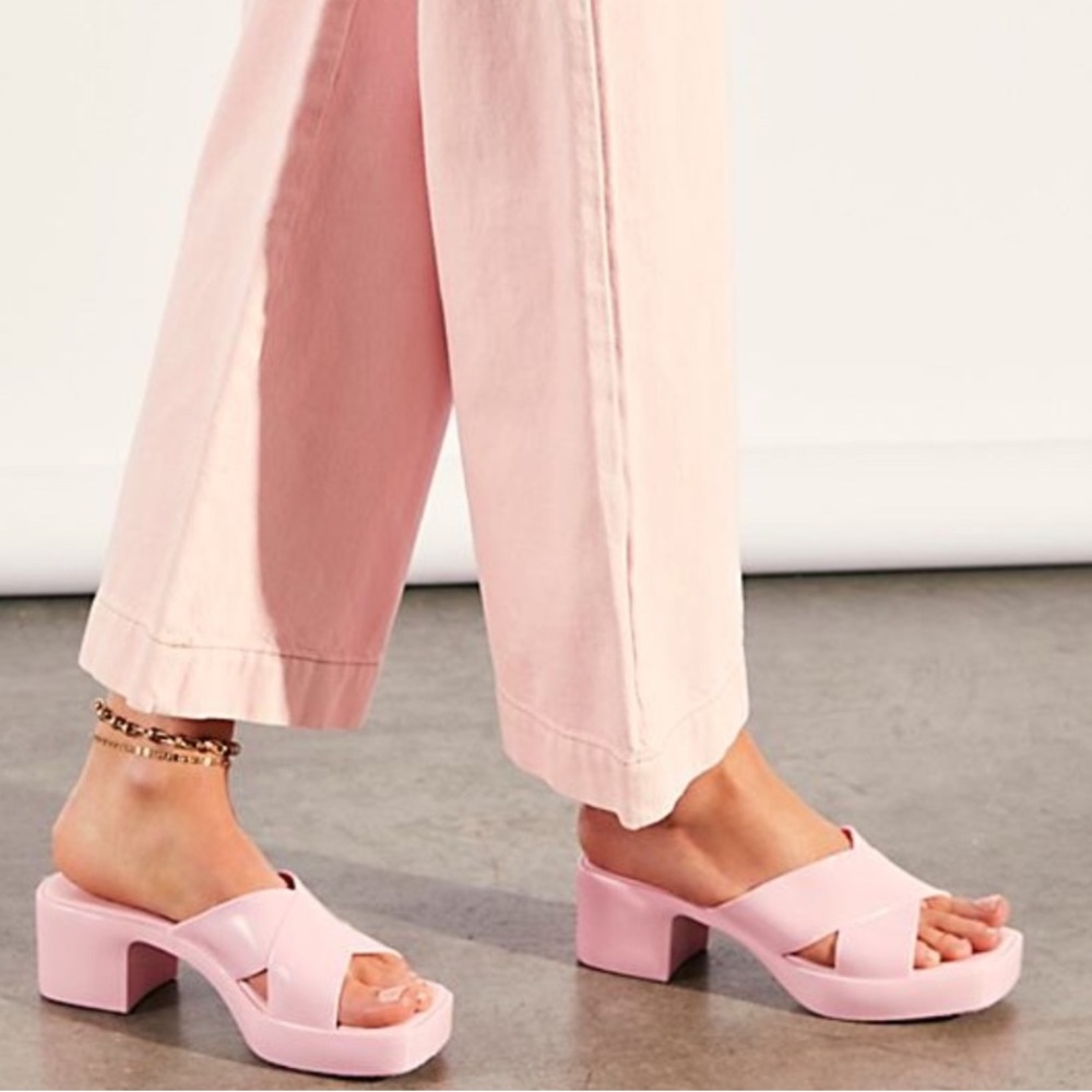 Jeffrey Campbell Light Pink Shiny Bubblegum Mule Open Toe Jelly Sandal Heels
